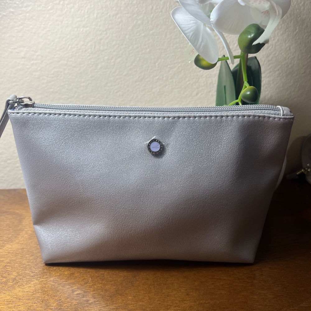 Bvlgari Silver Cosmetic Bag with Shimmering Finish and Zipper Closure